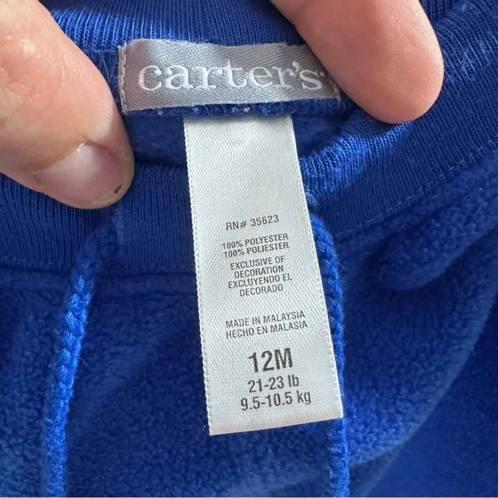 Vintage Carter’s 12M Fleece Set Blue Truck Pullover Pants Baby Outfit
